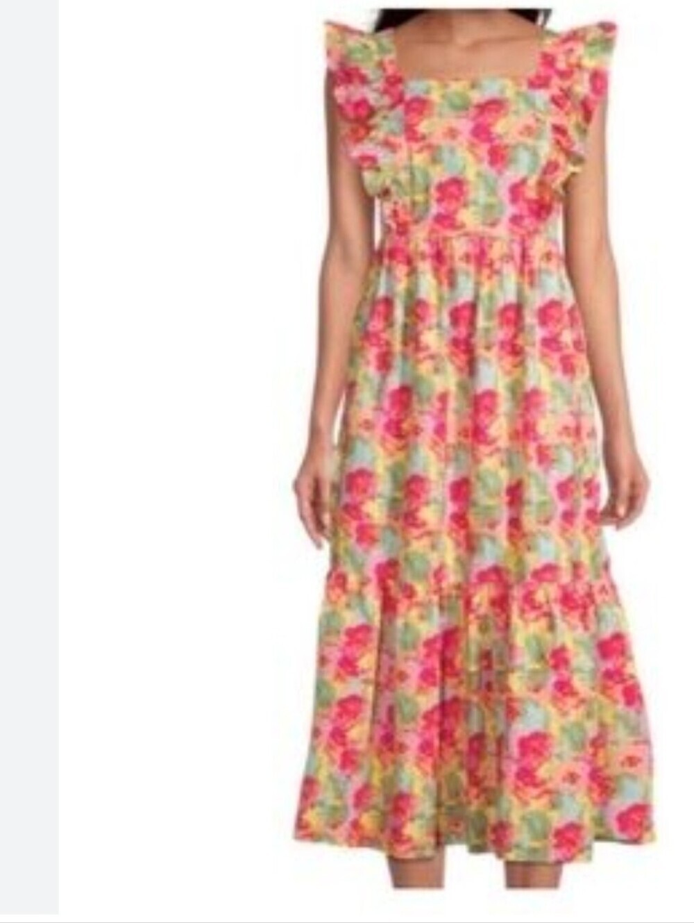 Peyton & Parker Floral Ruffle Maxi Dress with Tie back Size Small Cotton 100%